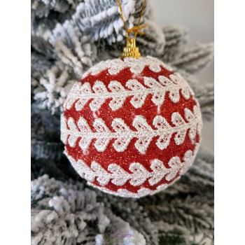 Новорічні кулі червоні зі спіральним візерунком Ø80мм, ціна за набір 3 шт (SH221)